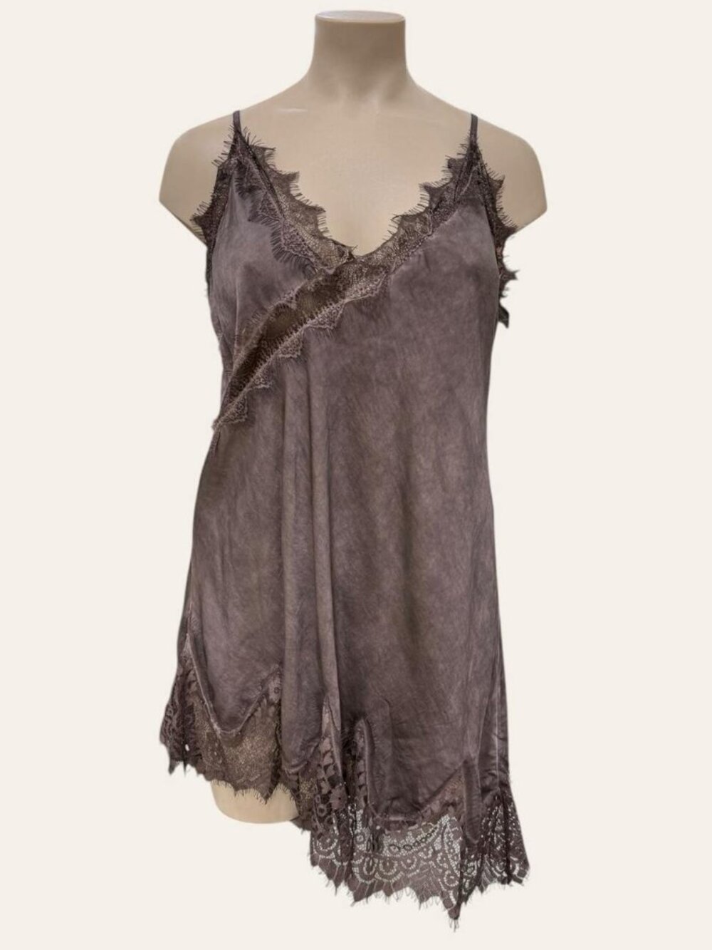 Made in Italy Flowing Satin Top with Elegant Lace Detail Plus Size in Chocolate